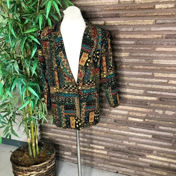 Robert Stock Vintage Patchwork 100% Silk Oversized One Button Blazer Jacket - Picture 1 of 6